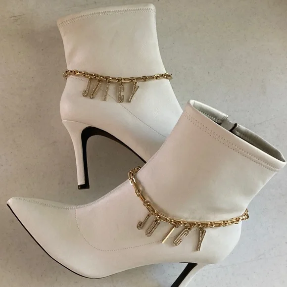 Juicy Couture White Heeled Boots with Gold Accent - Picture 1 of 8